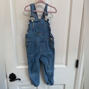 My Destiny Girls Size 4 Charming Blue Jean Polka Dot Overalls Rainbow Sequins